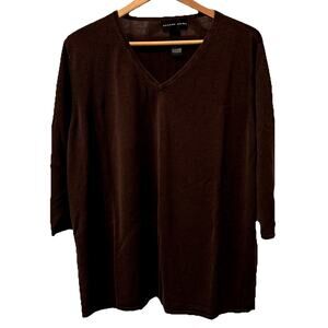 August Silk Sweater 3/4 Sleeve Brown Size 3X